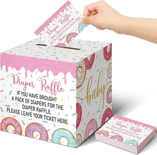 Vista 22 de Teling 51 boletos para rifas de pañales con caja de tarjetas, decoración de baby shower, caja de revelación de género para fiesta de rifas