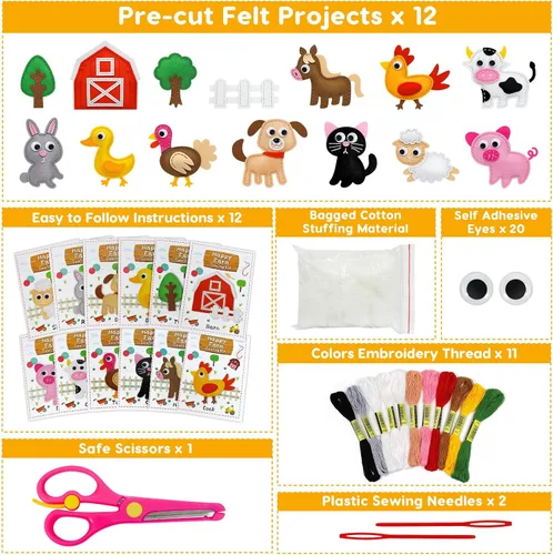 Vista 2 de OKOOKO Kit de manualidades de costura de animales, kit de manualidades de costura para niños, juego de manualidades y costura, kits de manualidades