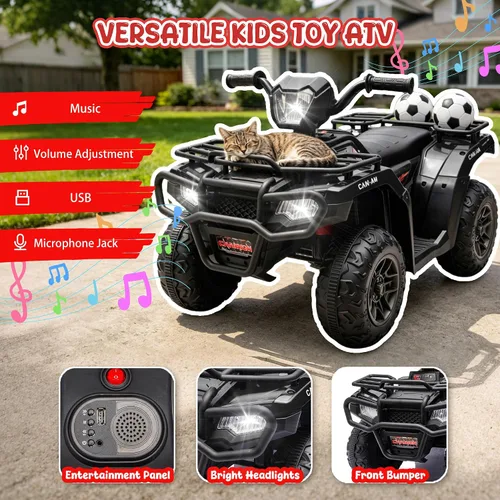 Vista 8 de ATV de 24 V para niños, motor dual de 4 ruedas con 2 velocidades y Negro