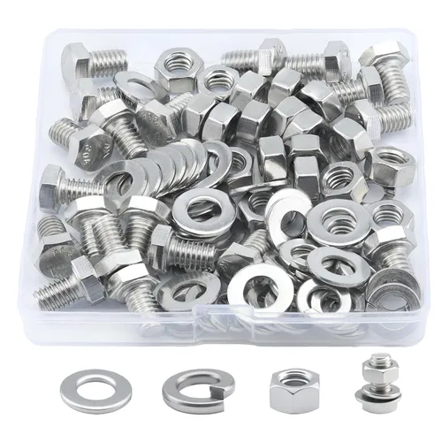 Vista 30 de Tornillo de cabeza hexagonal 1/4-20 x1 (20 unidades), tuercas de bloqueo, kits de arandelas planas y de bloqueo, acero inoxidable 304 18-8