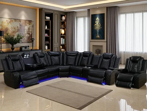 Vista 10 de Juego de sofá modular reclinable eléctrico con luz LED, sofás seccionales de cuero, juegos de muebles de sala de estar, modernos juegos de sofá