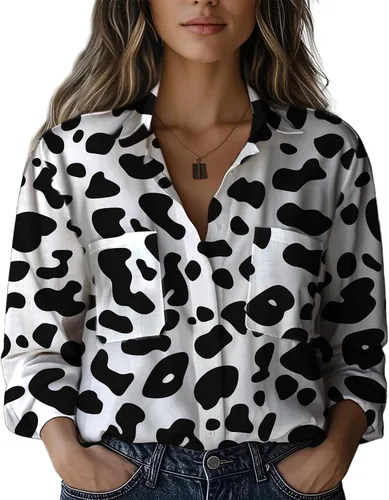 Vista 5 de Summer Tops for Women Lightweight Button Flowy Shirts Boho Long Sleeve Blouses Casual Clothes with Pockets