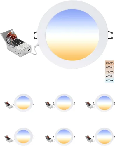 Vista 15 de POPANU Iluminación LED empotrable prémium de 4 pulgadas, 5 CCT, ajustable, regulable, empotrable, lámpara de techo con caja de conexiones