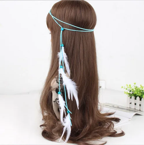 Vista 3 de Diadema de plumas boho chic para el pelo de la princesa india con borlas de plumas diadema romaní hippie longitud ajustable hecha a mano