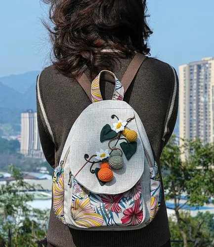 Vista 175 de HUANGGUOSHU Mochila de algodón tejida de algodón bohemio con bordado de lona estilo bohemio con múltiples bolsillos retro linda mochila cartera