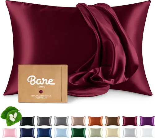 Vista 24 de Bare Home Funda de almohada 100% seda de morera para cabello y piel - Funda de almohada de seda ultra premium grado 6A 19 Momme - Cremallera oculta
