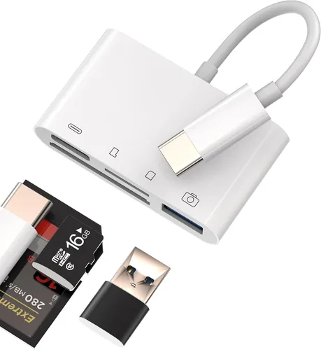 Vista 9 de Adaptador de cargador de lector de tarjetas micro SD Lightning a USB 6 en 1 para iPhone 13 14 Pro Max para iPad Dongle para Apple MFI certificado