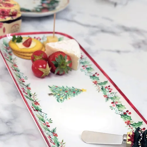 Vista 5 de UPware Bandeja de servir de melamina con árbol de Navidad, bandeja rectangular de 15 x 6.5 pulgadas, bandeja de comida libre de BPA para entretener