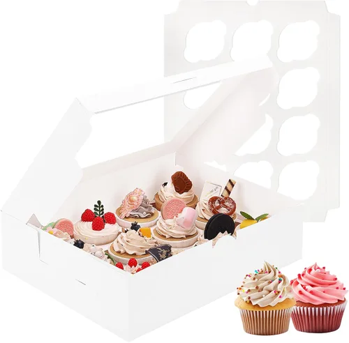 Vista 11 de Moretoes 3 cajas negras para cupcakes con ventana (12 contenedores para cupcakes)