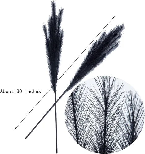 Vista 2 de UiiziC Hierba sintética de las pampas, 8 piezas de 30 pulgadas/76cm, flores artificiales secas y esponjosas, césped ascendente para rellenos de Negro