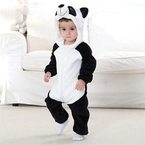 Vista 64 de Mameluco unisex de franela para bebé, disfraz de animal con capucha de dibujos animados