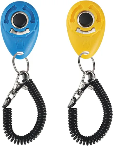 Vista 7 de Paquete de 2 clics de entrenamiento para perros, clicker para perros con correa de muñeca, herramientas de entrenamiento de perros, coloridos