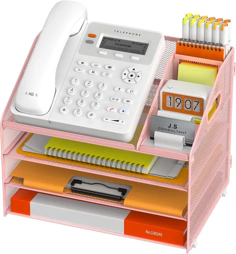 Vista 21 de DocNest - Organizador de archivos de 4 niveles con bandeja para cartas, organizador de escritorio de malla con asa, organizadores de escritorio
