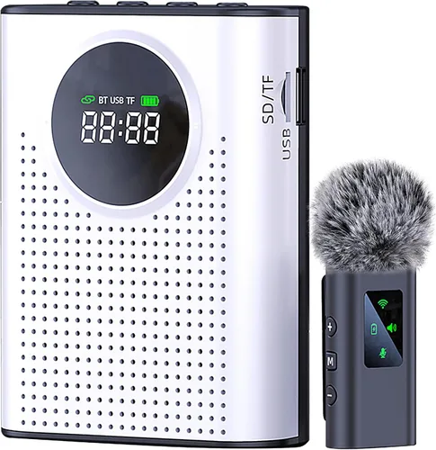 Vista 11 de Amplificador de voz S67 Micrófono inalámbrico para profesores en el aula recargable, mini micrófono de solapa Lavalier, sistema PA de altavoz