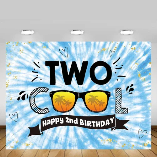 Vista 4 de MEHOFOND Telón de fondo de fiesta de cumpleaños de 8 x 6 pies con teñido anudado para niños, suministros de fiesta de feliz segundo cumpleaños