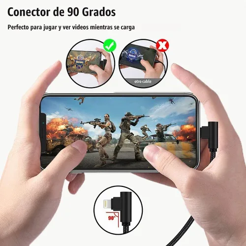 Vista 9 de Cargador para iPhone de 1 pie con certificado MFi corto de 90 grados