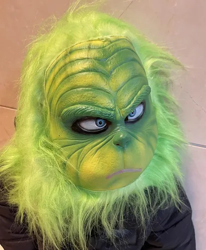 Vista 5 de ElatedVan Máscara de látex de monstruo verde de Navidad, disfraz realista para adultos accesorios de cosplay
