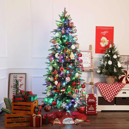 Vista 8 de Alupssuc Juego de 65 adornos de bolas de Navidad, bolas de plástico inastillables casa de jengibre dorada y estrella para la copa del árbol