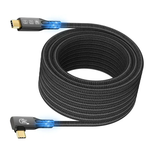 Vista 10 de Cable USB C 3.2 Gen2x2 de 20 Gbps, 90 grados USB C 4K @60Hz UHD Video 5A/240W PD3.1 Cable de carga rápida con E-Marker compatible con Thunderbolt 3/4