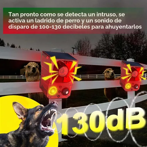 Vista 3 de Alarma de Sensor de Movimiento Solar para Exteriores - Alarma de 129dB, Grabación, Sirena, Ladrido de Perro y Detonación. Con Control Remoto, Sensor