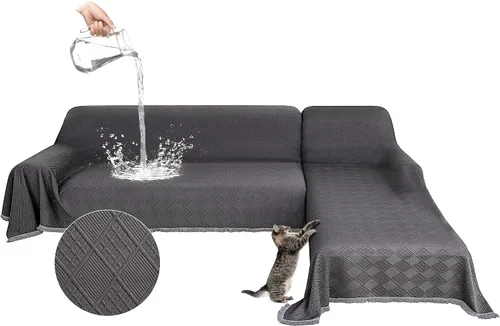 Vista 19 de Fundas impermeables para sofá modular en forma de L, 2 piezas, lavable, en forma de L, protector de muebles acolchado de jacquard para perros, Gris