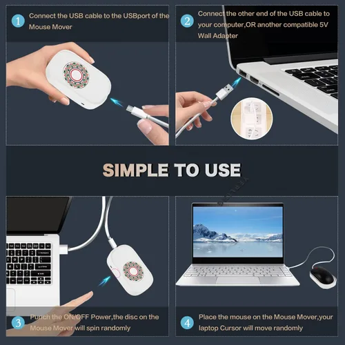 Vista 5 de Mouse Jiggler, simulador de movimiento de mouse indetectable para despertar de computadora portátil, mantiene la PC activa, sin software, sin