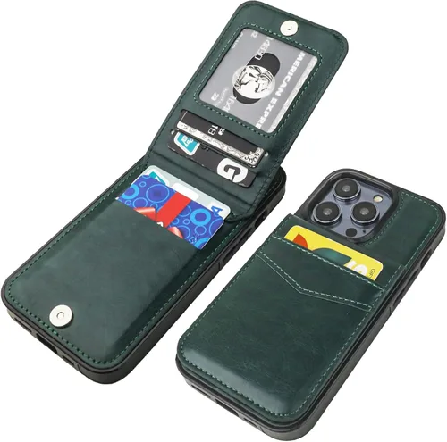 Vista 12 de KIHUWEY Compatible con iPhone 14 Pro Funda Cartera con Tapa con Soporte para Tarjetas de Crédito, Cuero Premium con Cierre Magnético, Función Atril