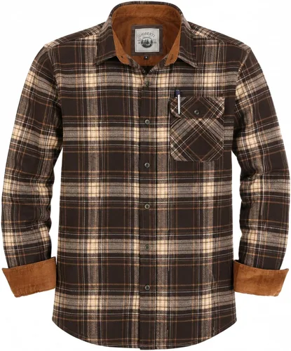 Vista 51 de Gioberti - Camisa a cuadros de franela cepillada de 100% algodón para hombre con contraste de pana Carbón vegetal