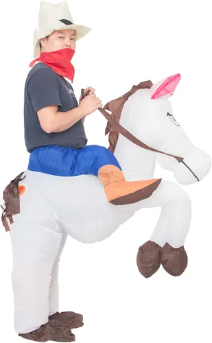 Vista 4 de JYZCOS Disfraz inflable de vaquero para adultos, vestido elegante de jinete de caballo occidental para hombres y mujeres, traje de fiesta