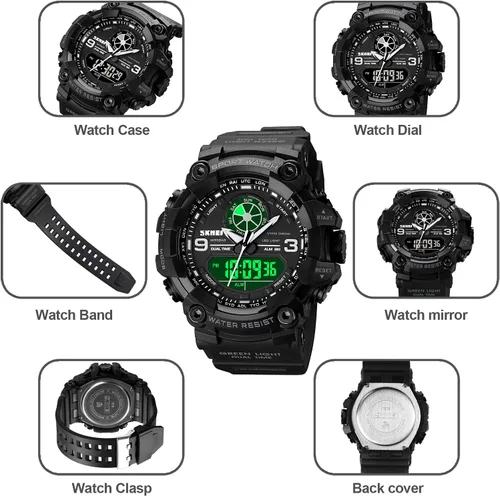 Vista 6 de zolohoni Relojes militares para hombre, relojes de pulsera para hombre, relojes analógicos digitales para deportes, grandes regalos de 1224 horas