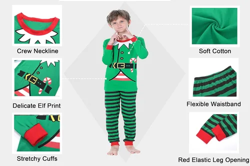 Vista 4 de Benaive Conjunto de pijamas de Navidad familiares a juego para niños y niñas, pijamas de vacaciones para mujeres y hombres