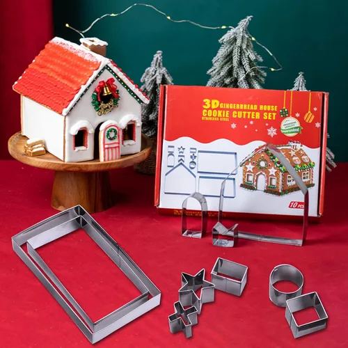 Vista 2 de Cortadores de galletas de casa de jengibre, cortador de galletas de casa de Navidad, juego de cortador de galletas de jengibre para adultos, acero
