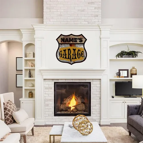 Vista 7 de Letreros de metal personalizados con escudo retro personalizado, decoración de pared, diseño de texto para garaje, regalo creativo, plato de 12 x 12