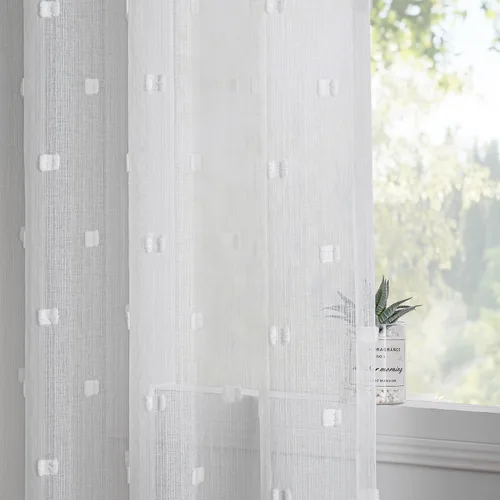 Vista 13 de MYSKY HOME Cortinas transparentes negras con pompones de 45 pulgadas, 2 paneles, 52"W x 45"L, dormitorio, cocina, cuarto de bebé, bolsillo