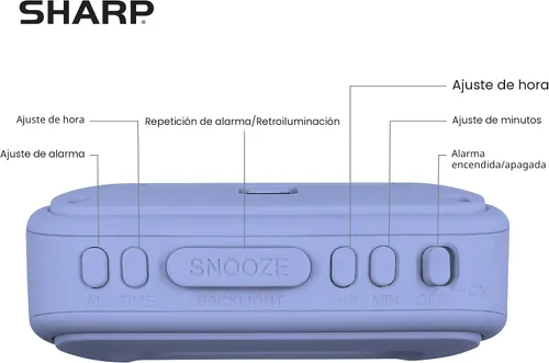 Vista 4 de Sharp - Reloj despertador con batería con funda suave al tacto y retroiluminación azul, lavanda