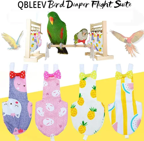 Vista 3 de QBLEEV - Suite de vuelo para pañales para pájaros, pañal reutilizable para loro Soft & waterproof inner layer, cute pigeon pants urine wet suit