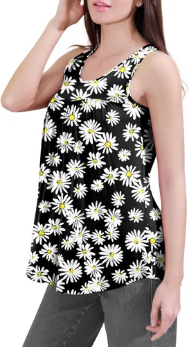 Vista 2 de CATHY - Camiseta sin mangas de verano para mujer, estilo casual, plisada, holgada, cómoda