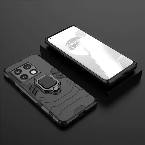Vista 6 de MaiJin Compatible con OnePlus 10 Pro, soporte de agarre de anillo de metal, a prueba de golpes (funciona con soporte magnético para automóvil), Negro
