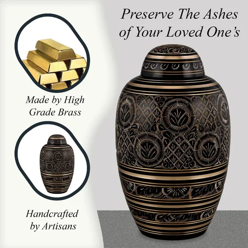 Vista 2 de Forever URNS Urna de cremación para adultos con acabado grabado a mano de latón negro Beauty para cenizas humanas de mujeres y hombres, 200 pulgadas