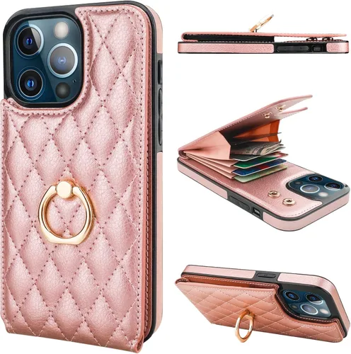 Vista 13 de Folosu Funda compatible con iPhone 13 Pro Max con soporte para tarjetas, rotación de 360°, soporte de anillo de dedo con función atril, protección