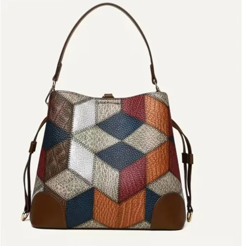 Vista 5 de Bolso Hobo retro a cuadros para mujer, bolso pequeño con correas ajustables y múltiples bolsillos