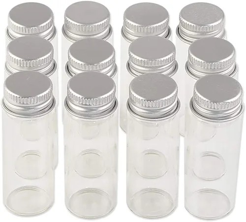 Vista 10 de Mini botellas de vidrio de 0.2 fl oz con tapa de aluminio vacías pequeñas botellas de deseos frascos de vidrio 24 piezas (24, 0.2 fl oz)