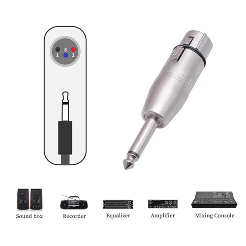 Vista 3 de XLR hembra a 1/4 "TS adaptador de micrófono, conector mono de 0.250 in a conector hembra XLR de 3 pines, convertidor XLR hembra a cuarto de pulgada