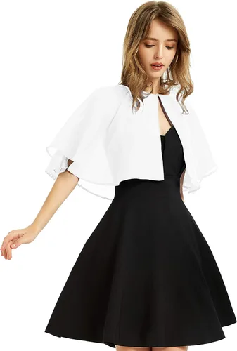 Vista 26 de Chal de gasa suave para mujer, envolturas, chal corto para vestido de noche, boda, capa, bolero, cubierta estilo flapper Negro