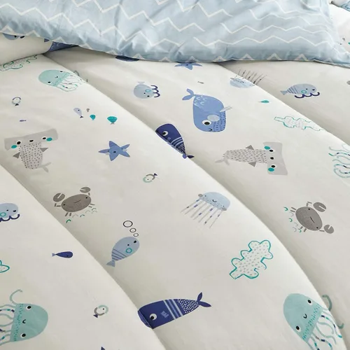 Vista 5 de Joyreap Juego de edredón de algodón premium de 3 piezas para niños y niñas, tema oceánico vibrante con estampado de estrella de mar, ballena