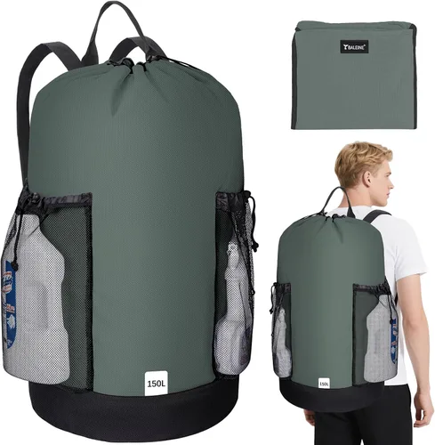 Vista 20 de BALEINE Mochila Bolsa de Lavandería de 120L, Tela Oxford 900D Bolsas Grandes de Lavandería de Viaje con Correas para el Hombro y 2 Bolsillos