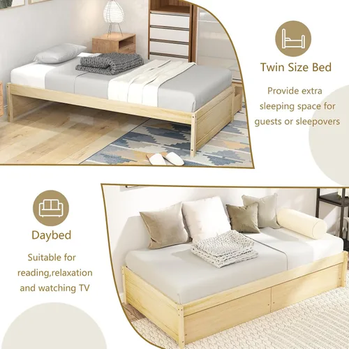 Vista 6 de Giantex Base de cama de plataforma de tamaño individual con 2 cajones de almacenamiento, marco de cama de madera maciza, base de colchón de soporte