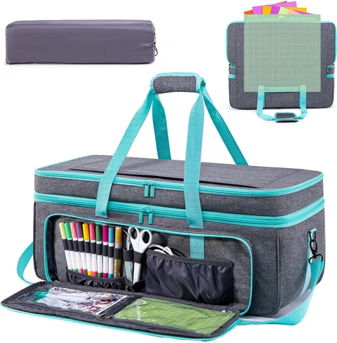 Vista 12 de Estuche de transporte de doble capa para Cricut Maker 4/3, Explore Air 2/3 Gris
