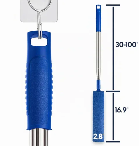 Vista 6 de Limpiador de polvo retráctil con poste de extensión y 3 paños de microfibra Azul