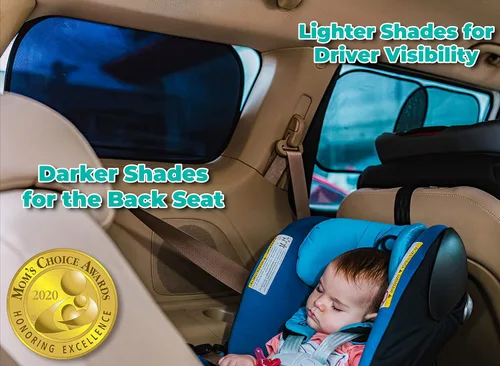 Vista 2 de kinder Fluff Sombras para Ventanas de Coche (4Pack) - La Única Sombra Solar Certificada para Ventanas de Coche para Bebés, Comprobada para Bloquear